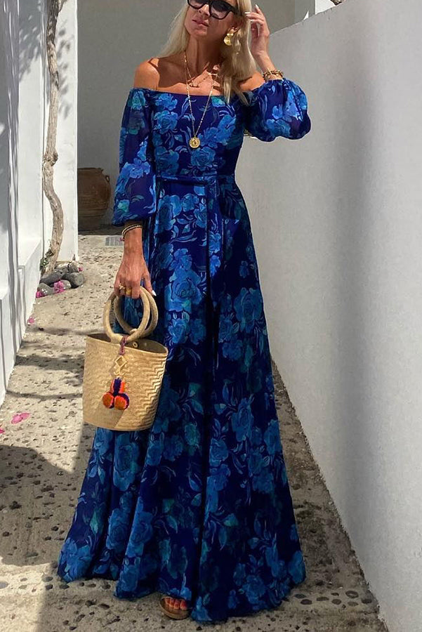 Francesca | Maxikleid mit floralem Druck und schulterfreien Ärmeln