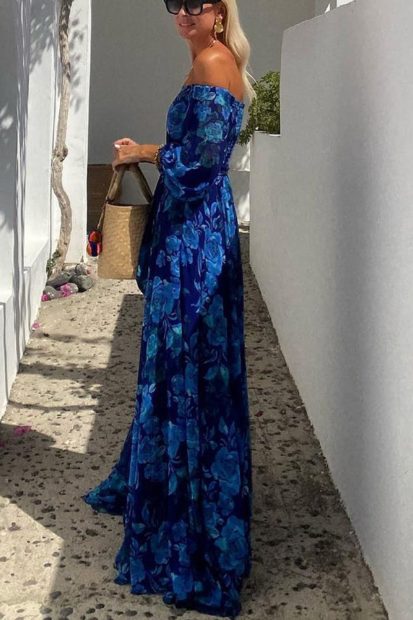 Francesca | Maxikleid mit floralem Druck und schulterfreien Ärmeln