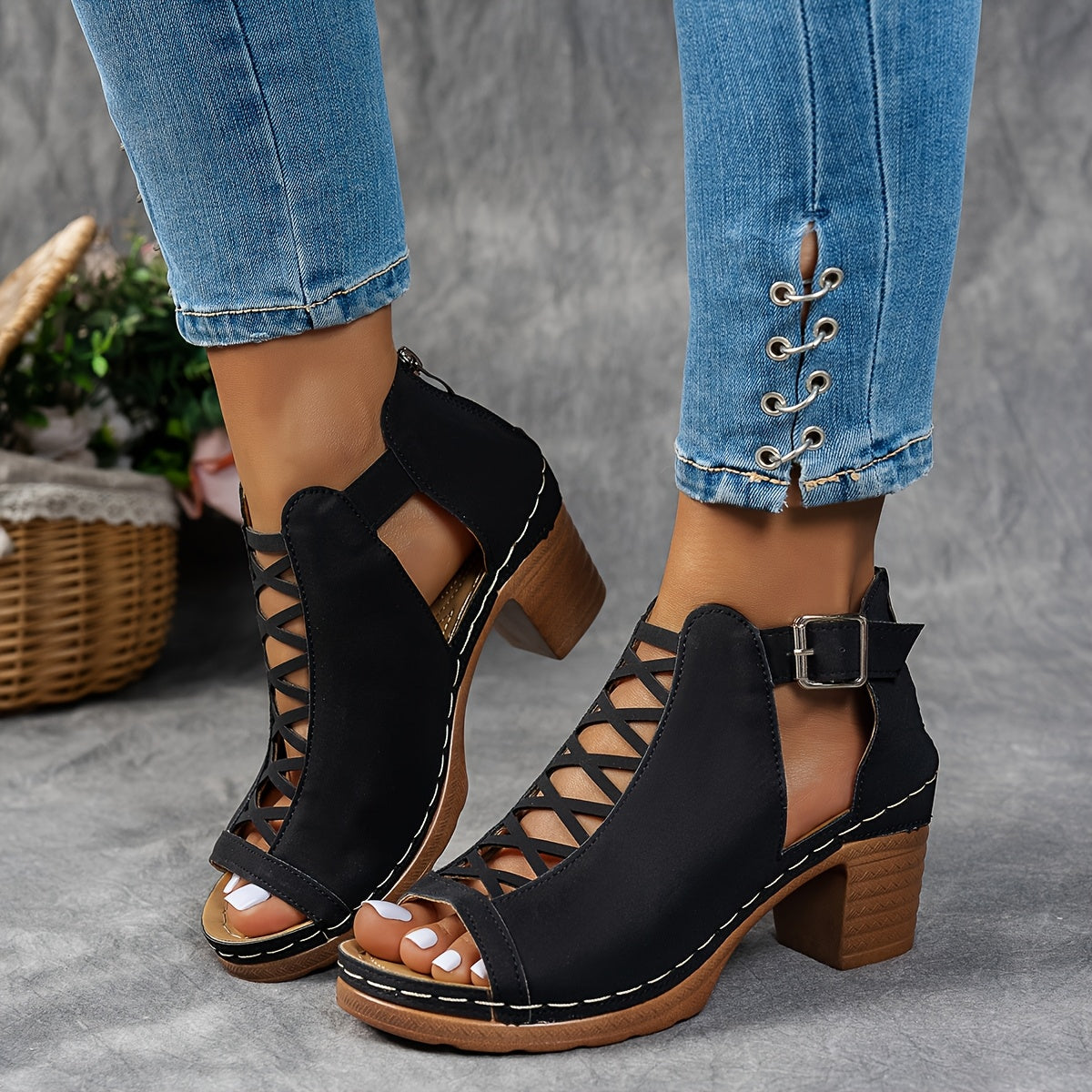 Selin | Sandalen mit geflochtenem Absatz
