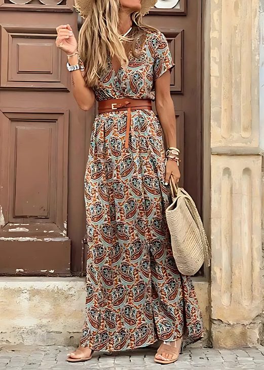 Justine™ - Langes fließendes Bohemian-Kleid mit Gürtel