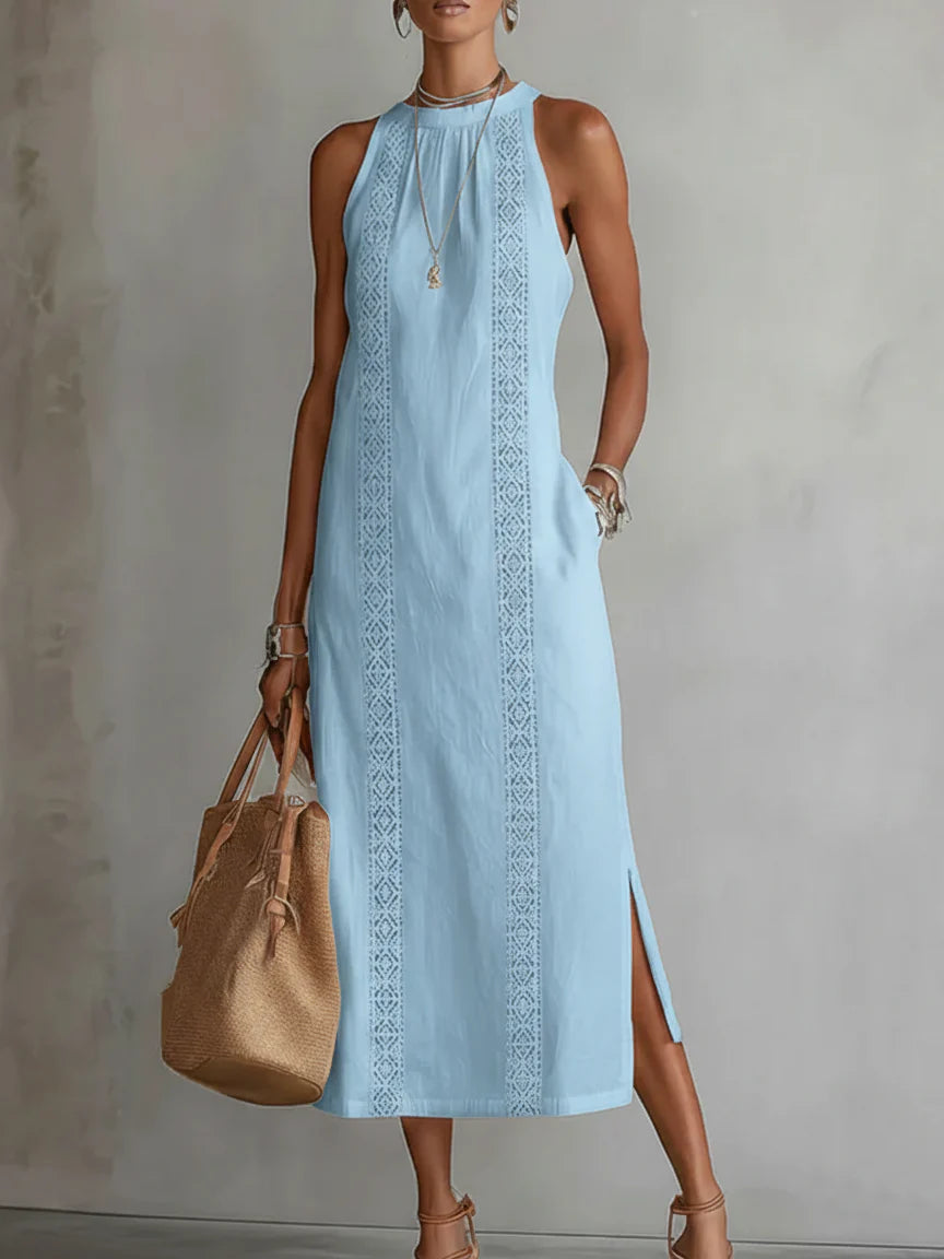 Jimena – Elegantes Midikleid mit Stehkragen (Mao-Kragen)