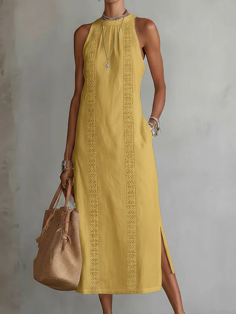 Jimena – Elegantes Midikleid mit Stehkragen (Mao-Kragen)