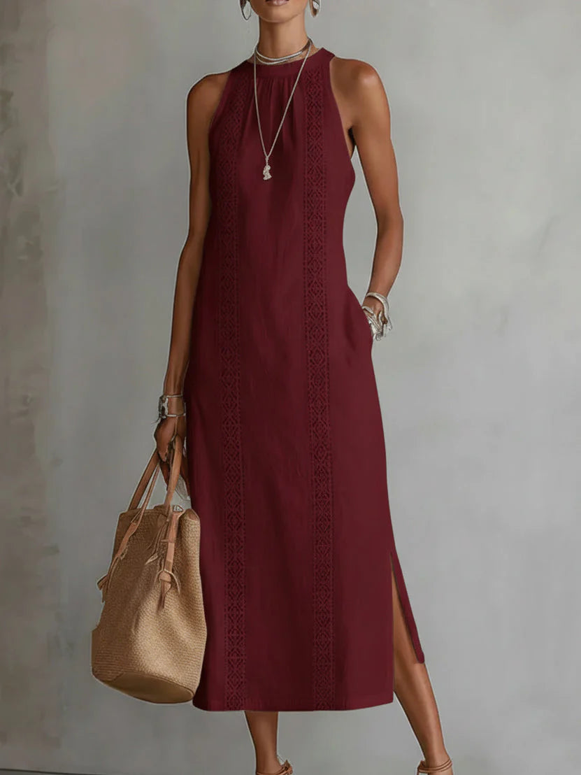 Jimena – Elegantes Midikleid mit Stehkragen (Mao-Kragen)