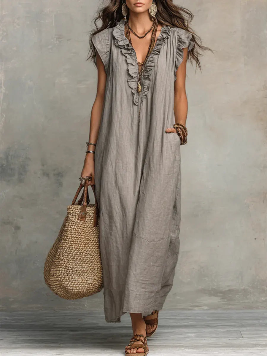 Camélia | Bohemian Long Dress Aus Leinen Und Baumwolle
