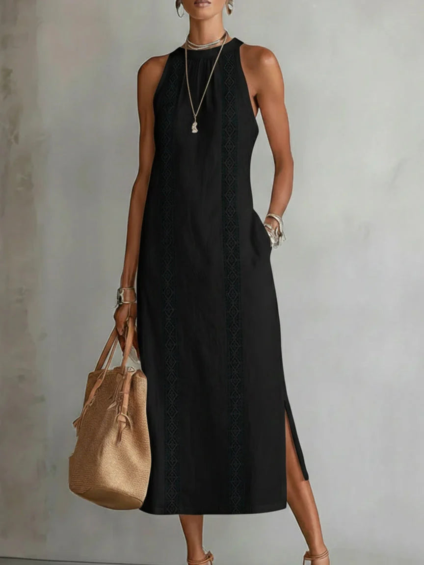 Jimena – Elegantes Midikleid mit Stehkragen (Mao-Kragen)