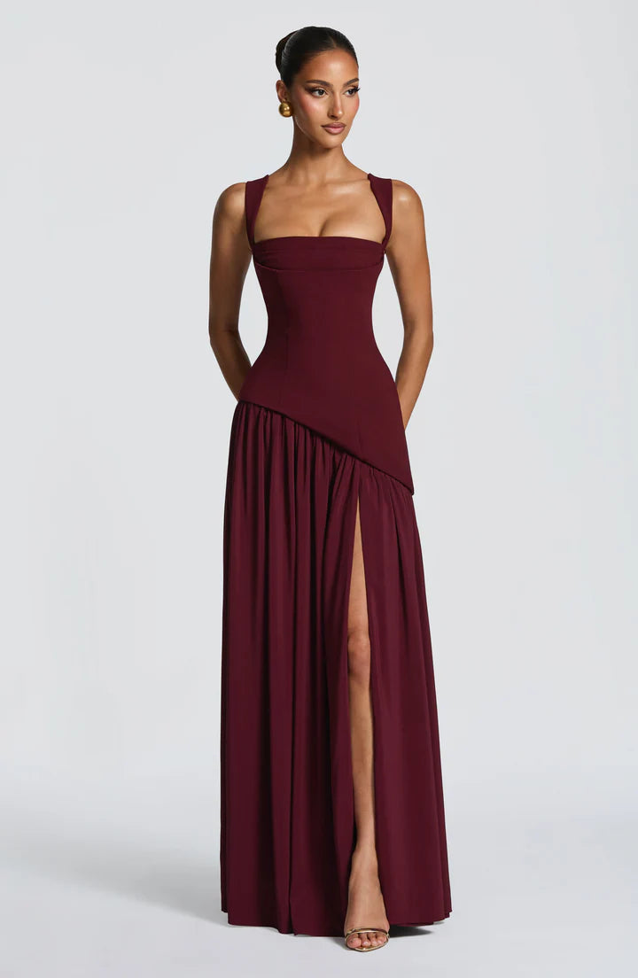 Rosa - Trägerloses Kleid mit Schlitz